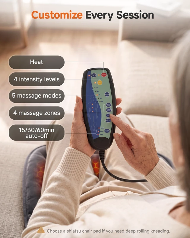 Alt view image 6 of 7 - Vibration Back Massager with Heat, 2026 Upgraded Chair Massage Pad | 5 Modes, 4 Intensities, Graphene Heat, Neck, Shoulder, Back & Thighs, Timer, Massage Seat Cushion for Home & Office Use