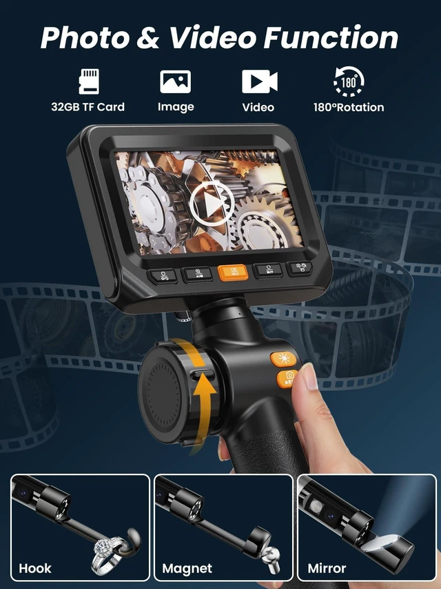 Alt view image 6 of 7 - Borescope, Endoscope Camera with Light, Dual-Lens 1080P Industrial Inspection Camera, 5" IPS Screen, 32GB Card, IP67 Waterproof Sewer Tools - 16.5FT