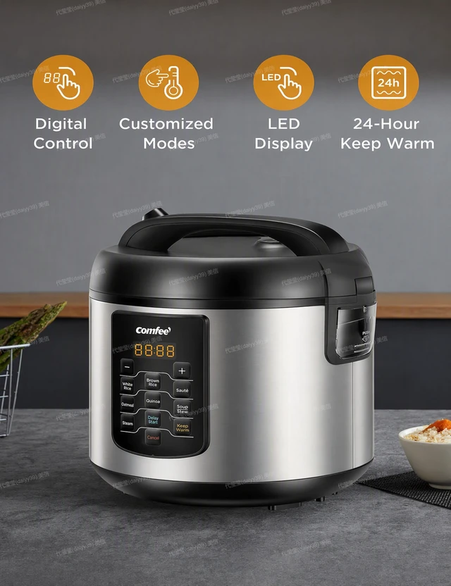 Alt view image 3 of 5 - Large Rice Cooker with 8-Functions, 10-Cups Uncooked Rice | rice maker, steamer, saute, warmer, 8 one-touch programs for brown rice, quinoa and oatmeal