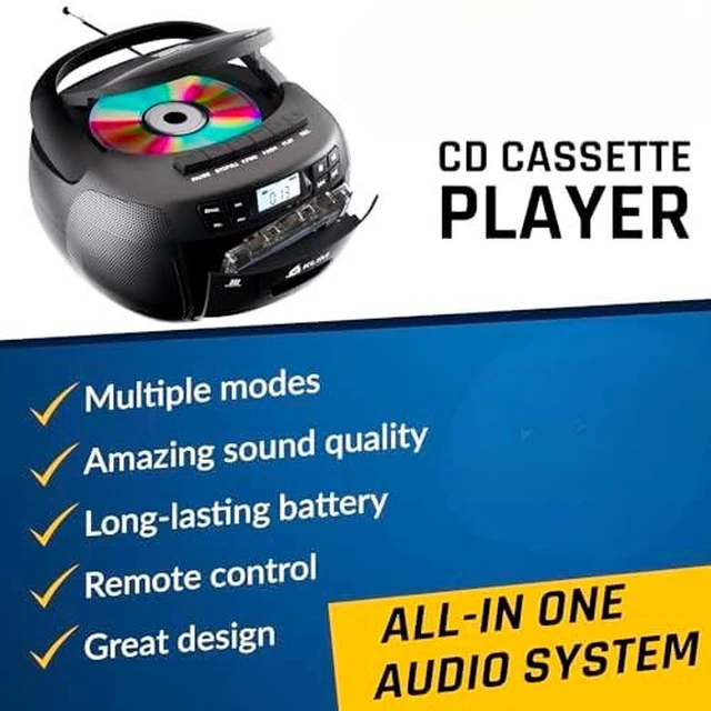 Alt view image 2 of 7 - CD Cassette Player and Recorder, AM FM Radio, Bluetooth, USB | 3W Stereo Speakers, Song Programming Included, Remote Operates Up to 6 Metres Away