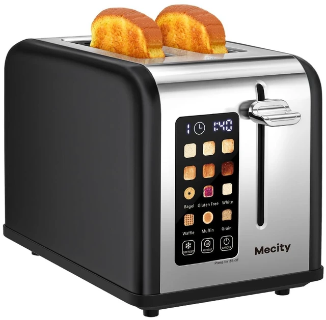 Main image of 2 Slice Touch Screen Toaster, 1.5" Wide Slot, Stainless Steel Smart Toaster for Bagels, Muffins, Waffles, Gluten-Free Breads, Defrost, Reheat, Timer, 120V 825W, Matt Black