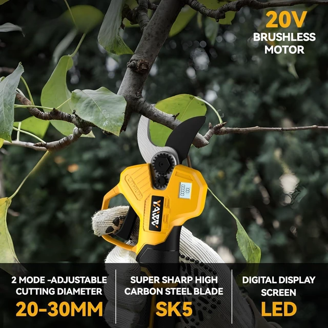 Alt view image 2 of 6 - Brushless Electric Pruning Shears for DeWalt 20V Battery, Portable Cordless Pruning Shears with LCD DisplaySK5 Blades, Adjustable Cutting Diameter 0.8-1.2 Inch for Gardening Tree Pruning(NO Battery)