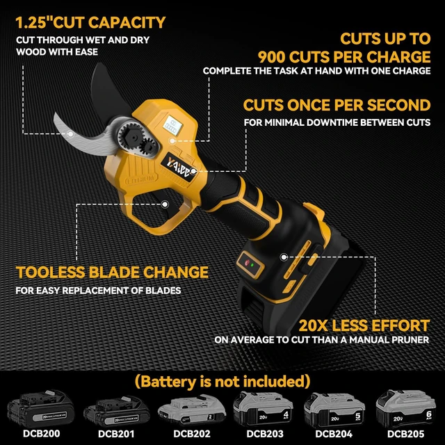 Alt view image 4 of 6 - Brushless Electric Pruning Shears for DeWalt 20V Battery, Portable Cordless Pruning Shears with LCD DisplaySK5 Blades, Adjustable Cutting Diameter 0.8-1.2 Inch for Gardening Tree Pruning(NO Battery)