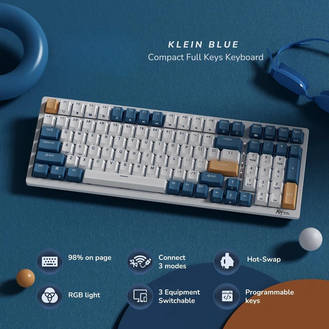 Alt view image 2 of 7 - RK98 Wireless Mechanical Keyboard, 3750mAh, 96% Layout | BT/2.4G/USB-C, Hot-Swap Pre-lubed Brown Switches, Programmable Software, RGB Gaming Keyboards