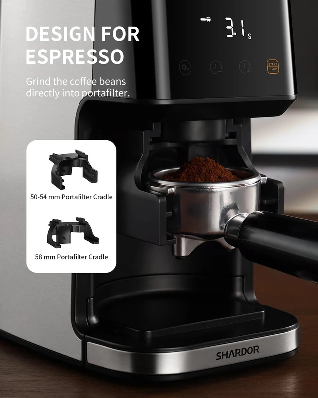 Alt view image 7 of 7 - Conical Burr Espresso Coffee Grinder Electric with Precision Timer 2.0, Touchscreen Adjustable Burr Mill with 51 Precise Settings for Home Use, Anti-static, Stainless Steel