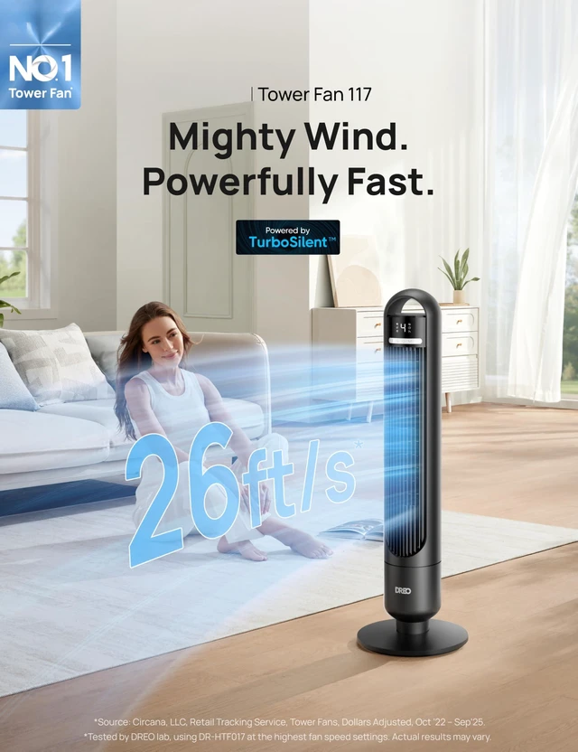Alt view image 2 of 7 - Tower Fan for Bedroom, 26ft/s Velocity, 90° Oscillating, 8H Timer | 4 Speeds, 3 Modes, 28dB Quiet Standing Fan, Floor Fan for Room, Living Room, Office, Home, Cooling Fan with Remote, Black