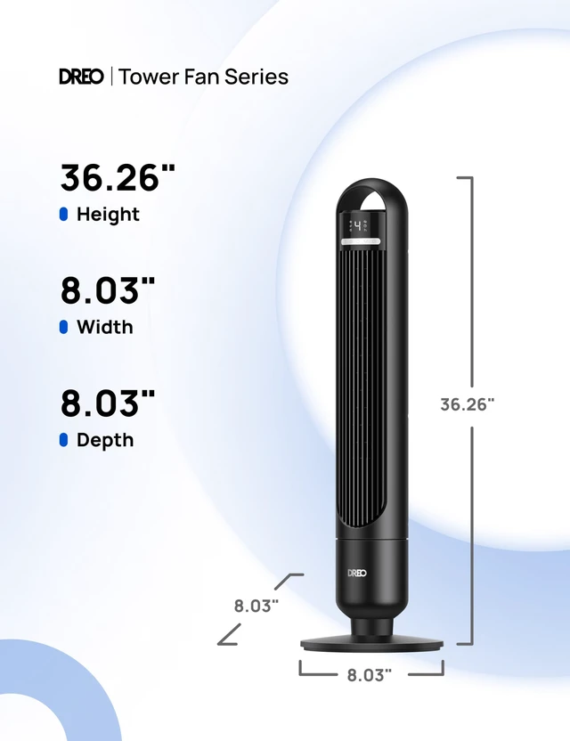 Alt view image 7 of 7 - Tower Fan for Bedroom, 26ft/s Velocity, 90° Oscillating, 8H Timer | 4 Speeds, 3 Modes, 28dB Quiet Standing Fan, Floor Fan for Room, Living Room, Office, Home, Cooling Fan with Remote, Black