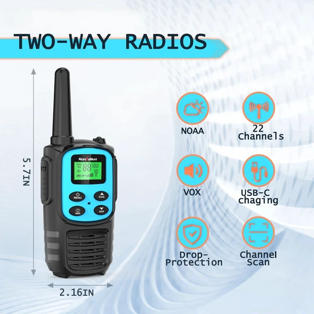 Alt view image 2 of 7 - Walkie Talkies Long Range, Rechargeable 22 FRS Channel Two Way Radio 6Pack | NOAA, LED flash & VOX walkie talkies for adults, USB-C rechargeable, 1200mAh battery life, ideal for group hiking ()