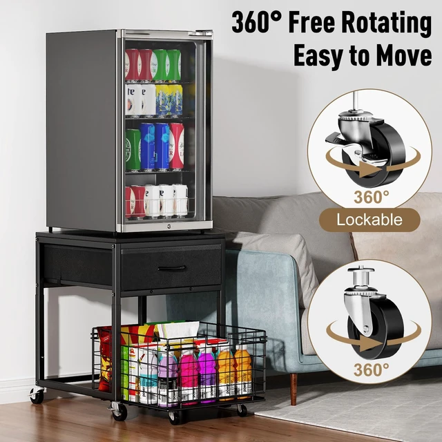 Alt view image 3 of 7 - Mobile Mini Fridge Stand with Storage, Height Adjustable | 200 Lbs Heavy-Duty Fridge Shelf, Extra Storage For Snacks & Drinks, Easy Assembly, Office Dorm & Apartment, Black+Brown