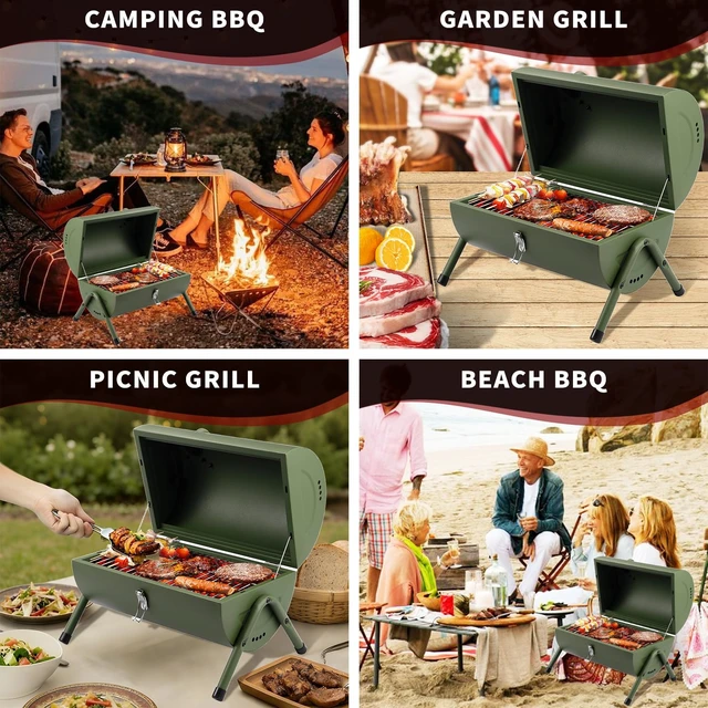 Alt view image 6 of 7 - Charcoal Grill for Outdoor BBQ Smoker Portable Tabletop BBQ Grill,GREEN | Portable Tabletop charcoal grill perfect for Outdoor Cooking backyard gatherings,camping trip,picnics and beach BBQ by