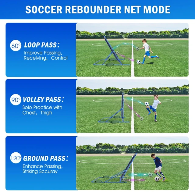 Alt view image 2 of 7 - 5x4FT Soccer Baseball Rebounder Net, Volleyball Softball Rebound Pitch Back | Quick-Switch Angle Soccer Net Training for Control, Passing Practice