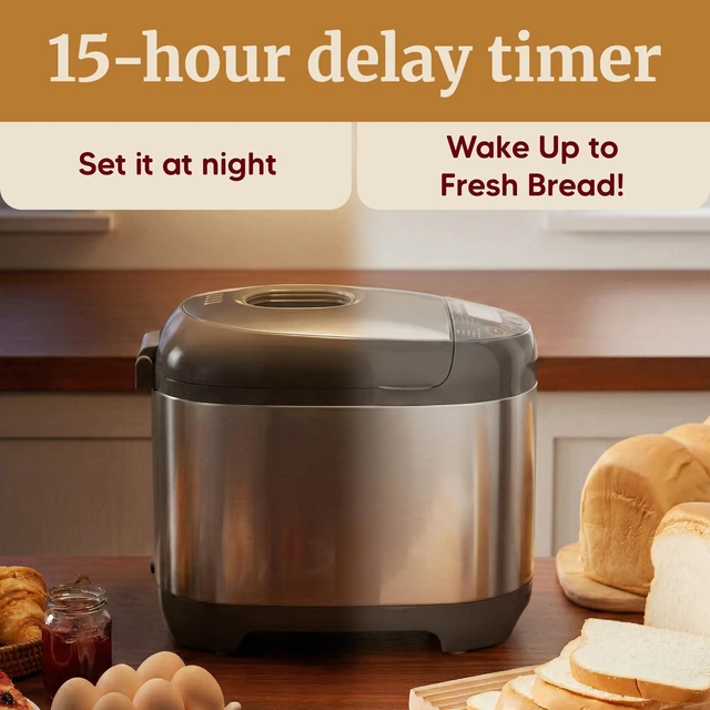 Alt view image 5 of 7 - 2 Lb Programmable Bread Maker, 3 Sizes, 19 Presets, Stainless | Gluten-Free, Dough & Jam, Delay Timer, EBM8103SS