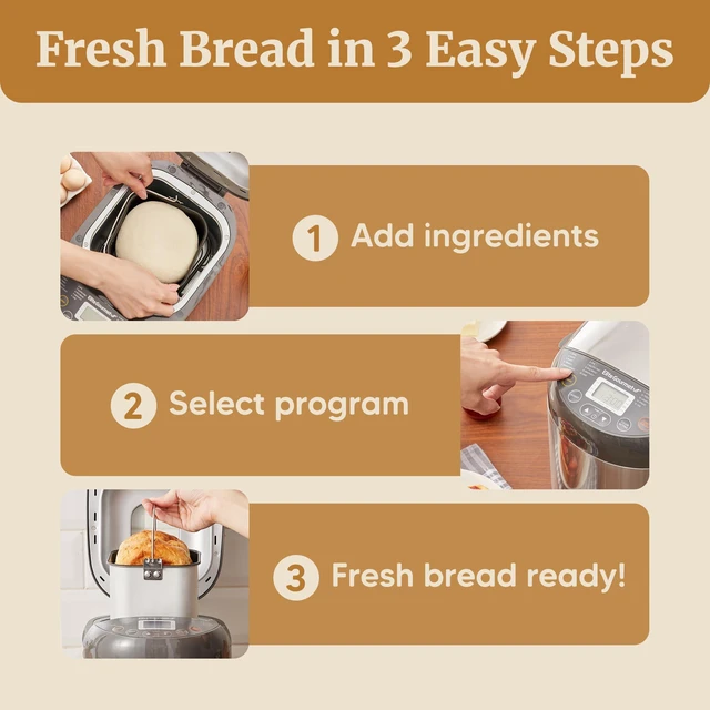 Alt view image 4 of 7 - 2 Lb Programmable Bread Maker, 3 Sizes, 19 Presets, Stainless | Gluten-Free, Dough & Jam, Delay Timer, EBM8103SS