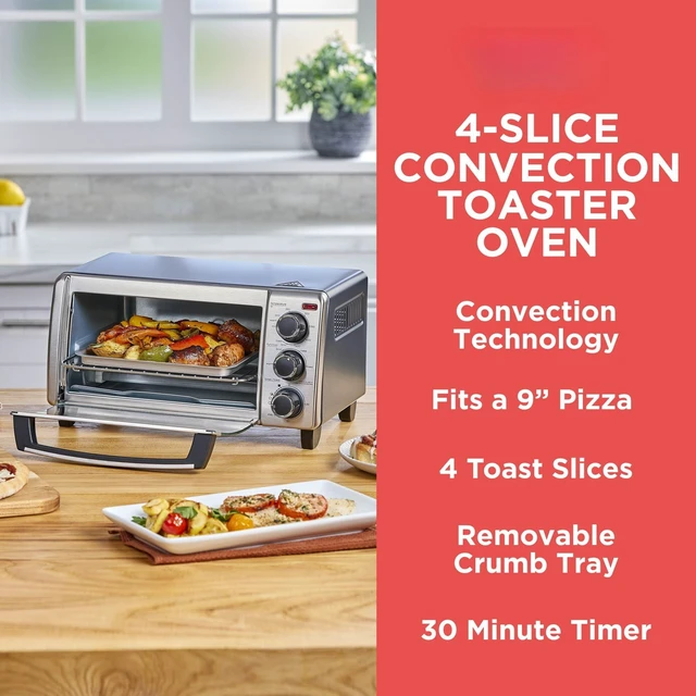 Alt view image 6 of 7 - TO1313SBD Toaster Oven, 15.47 Inch, Silver | Compact convection oven fits a 9-inch pizza with timer, stay-on function and removable crumb tray.