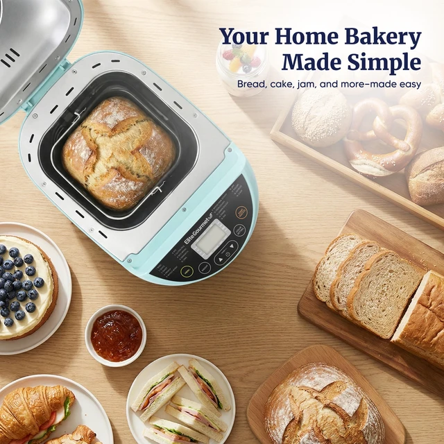 Alt view image 7 of 7 - 2 Lb Programmable Bread Maker, 3 Sizes, 19 Presets, Mint | Gluten-Free, Dough & Jam, Delay Timer, EBM8103M