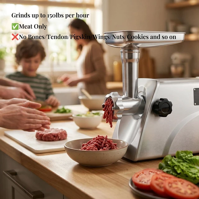 Alt view image 4 of 7 - SM-G33 Electric Meat Grinder - 1HP 800W Max Power - ETL Stainless Steel Meat Grinder Mincer Sausage Stuffer, Stainless Steel Blade and Plates and 1 Sausage Maker