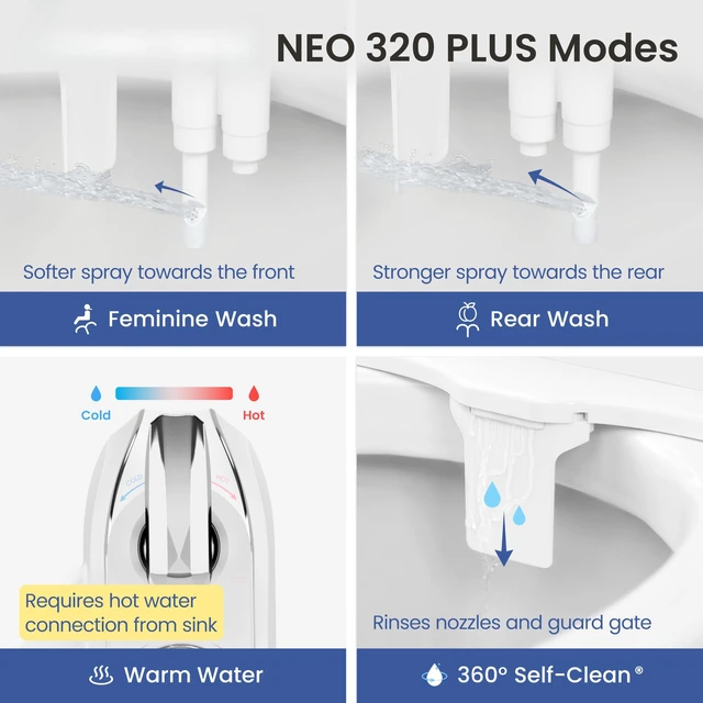 Alt view image 2 of 7 - NEO 320 PLUS - Warm Water Bidet Attachment for Toilet, Chrome | Non-Electric, Warm Water, Dual Nozzle, Slide-In Install, 360° Self-Clean, EZ-Lift, Feminine & Rear Wash