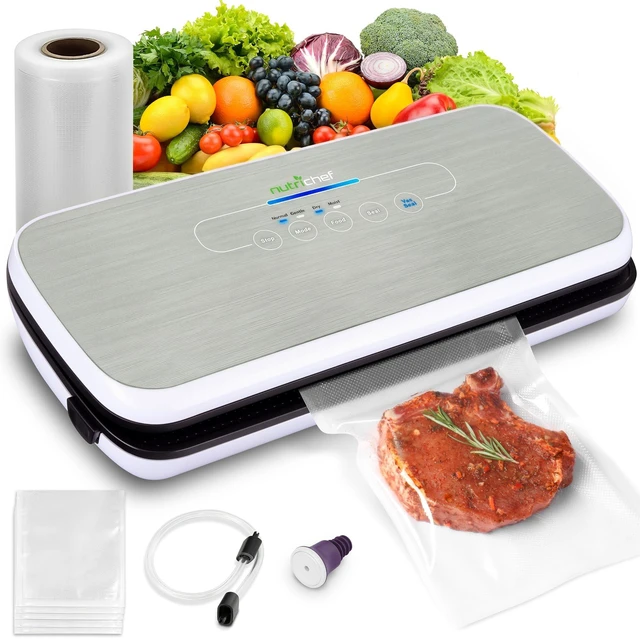 Main image of Food Vacuum Sealer Machine - Automatic Air Sealing System for Dry & Moist Foods, LED Touch Controls, Includes Vacuum Bags, Hose & Wine Stopper, High Suction Power, 14"x6"x3", Silver