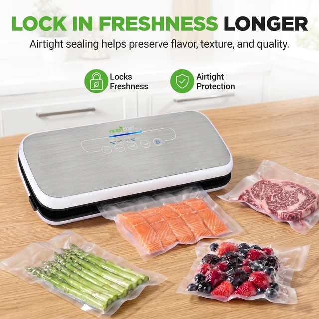 Alt view image 2 of 7 - Food Vacuum Sealer Machine - Automatic Air Sealing System for Dry & Moist Foods, LED Touch Controls, Includes Vacuum Bags, Hose & Wine Stopper, High Suction Power, 14"x6"x3", Silver