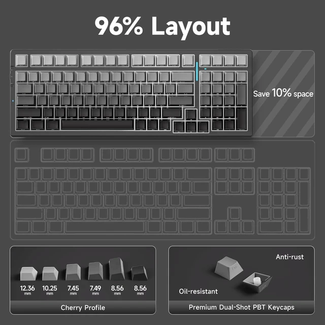 Alt view image 7 of 7 - G98 PRO Wireless Mechanical Keyboard, Tri-Mode Connection Gaming Keyboard, Hot Swappable Custom Gasket Structure, Pre-lubed Linear Switches, Double Shot PBT Keycaps RGB LED Backlit Purple&Black