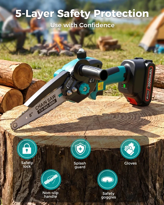 Alt view image 7 of 7 - 8 inch Electric Mini Chainsaw for Wood Cutting, 1000W Brushless Motor | Portable Battery Chain saw with 2 Batteries, Handheld Chain Saw for Pruning Small Trees, Gifts for Men