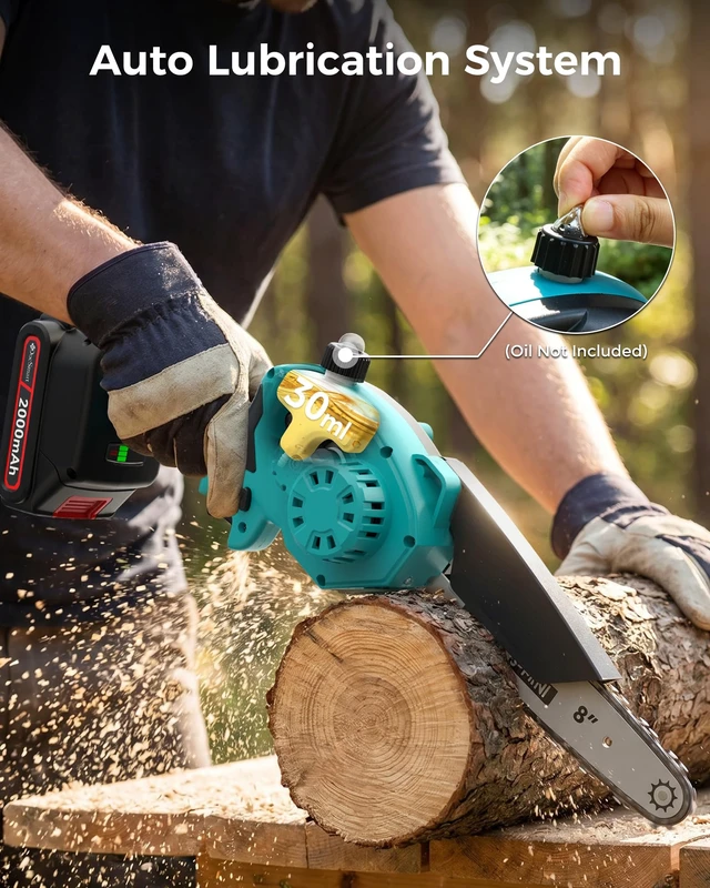Alt view image 6 of 7 - 8 inch Electric Mini Chainsaw for Wood Cutting, 1000W Brushless Motor | Portable Battery Chain saw with 2 Batteries, Handheld Chain Saw for Pruning Small Trees, Gifts for Men