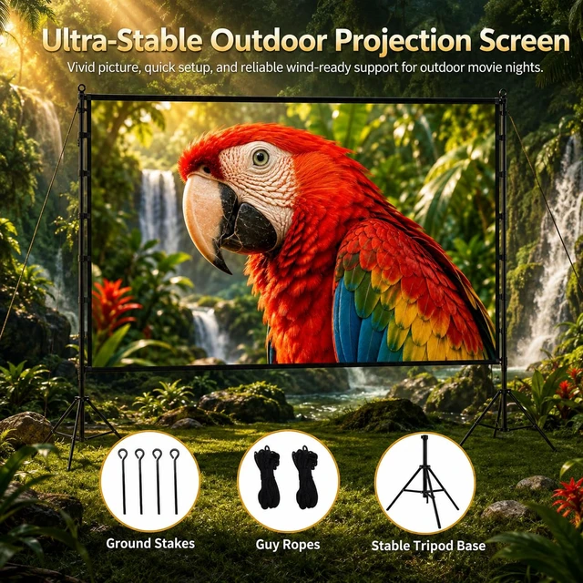 Alt view image 3 of 7 - 120 inch Projector Screen with Stand, 4K HD 16:9 Foldable Anti-Crease Indoor Outdoor Movie Screen, Portable Projection Screen for Backyard Theater, Camping, and Sports Viewing Parties