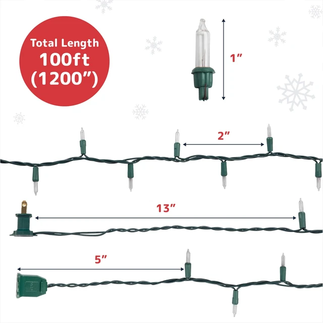 Alt view image 3 of 7 - 500 Count Clear Christmas Tree Lights with Green Wire - 100 ft Warm White Twinkle Lights for Indoor or Outdoor Use - Holiday Fairy String Lights for Christmas Trees or Patios
