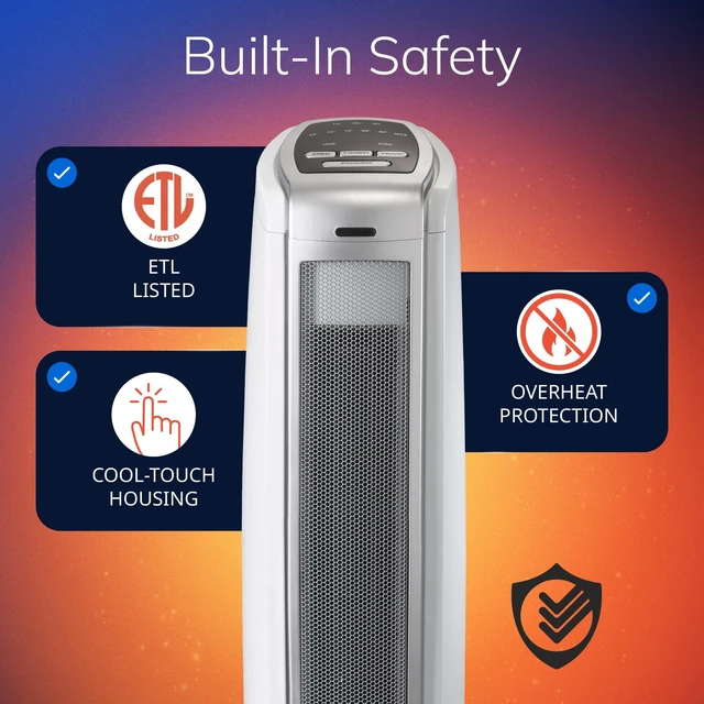 Alt view image 3 of 7 - Oscillating Ceramic Tower Space Heater - 23 - 5775 - White | For Home, Thermostat, Built-In Handle, 7-Hour Auto Off Timer, Cool Touch Housing, Overheat Protection, Timer, 1500W