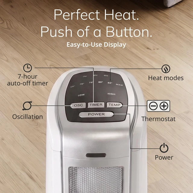 Alt view image 5 of 7 - Oscillating Ceramic Tower Space Heater - 23 - 5775 - White | For Home, Thermostat, Built-In Handle, 7-Hour Auto Off Timer, Cool Touch Housing, Overheat Protection, Timer, 1500W