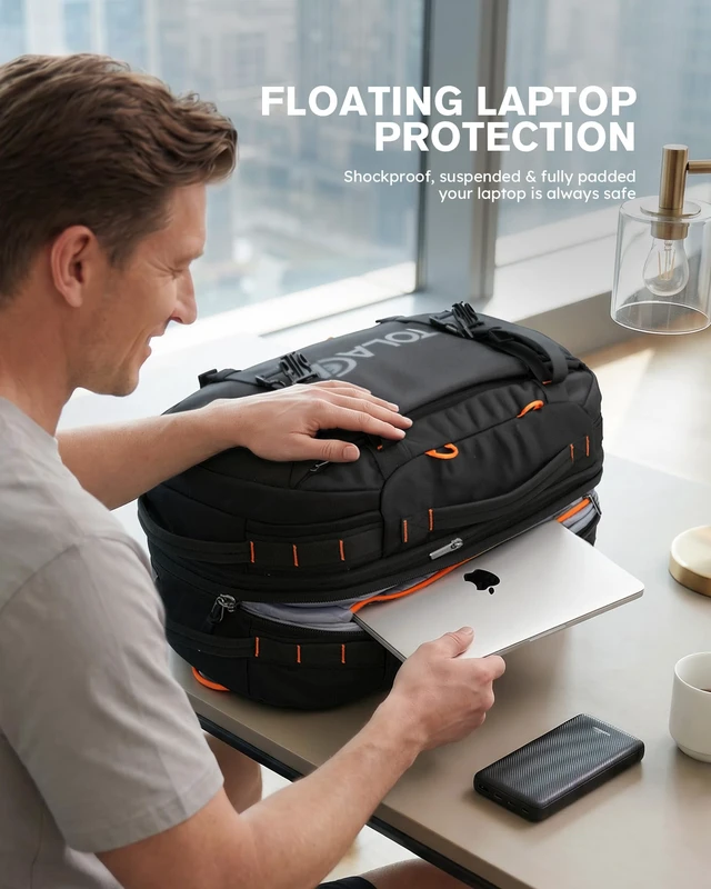 Alt view image 3 of 7 - Travel Backpack 40-50L, 16" Laptop Carry On Duffle for Travel Work | 40-50L Expandable, TSA Approved 180° Open, 3L Wet-Dry Pocket, RPET Fabric, 3-in-1 Convertible Carry, Detachable Waist Belt