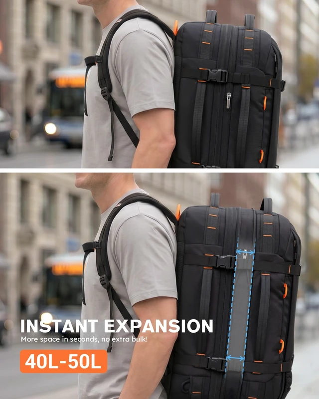 Alt view image 5 of 7 - Travel Backpack 40-50L, 16" Laptop Carry On Duffle for Travel Work | 40-50L Expandable, TSA Approved 180° Open, 3L Wet-Dry Pocket, RPET Fabric, 3-in-1 Convertible Carry, Detachable Waist Belt