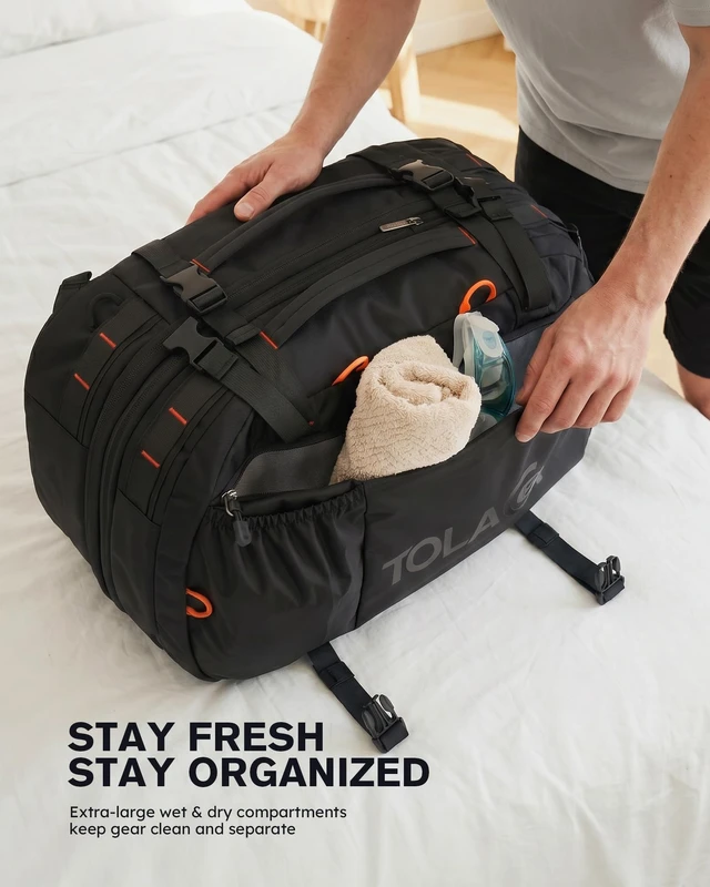 Alt view image 4 of 7 - Travel Backpack 40-50L, 16" Laptop Carry On Duffle for Travel Work | 40-50L Expandable, TSA Approved 180° Open, 3L Wet-Dry Pocket, RPET Fabric, 3-in-1 Convertible Carry, Detachable Waist Belt