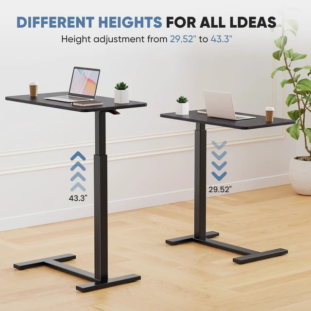 Alt view image 2 of 7 - Small Rolling Standing Desk on Wheels Adjustable Height | Mobile Portable Rolling Laptop PC Table, Computer Workstation for Home Office Small Space, 19 Inch, Modern Black