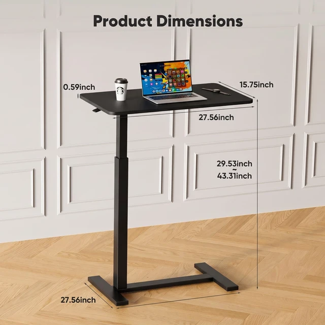 Alt view image 3 of 7 - Small Rolling Standing Desk on Wheels Adjustable Height | Mobile Portable Rolling Laptop PC Table, Computer Workstation for Home Office Small Space, 19 Inch, Modern Black