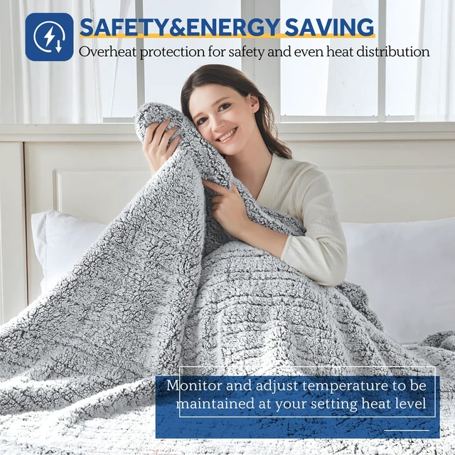 Alt view image 2 of 7 - Electric Blanket Queen Size Dual Control with 10 Heat Levels Charcoal | Heated Blanket with 1 to 12 Hours Auto-Off Settings Over-Heated Protection Machine Washable