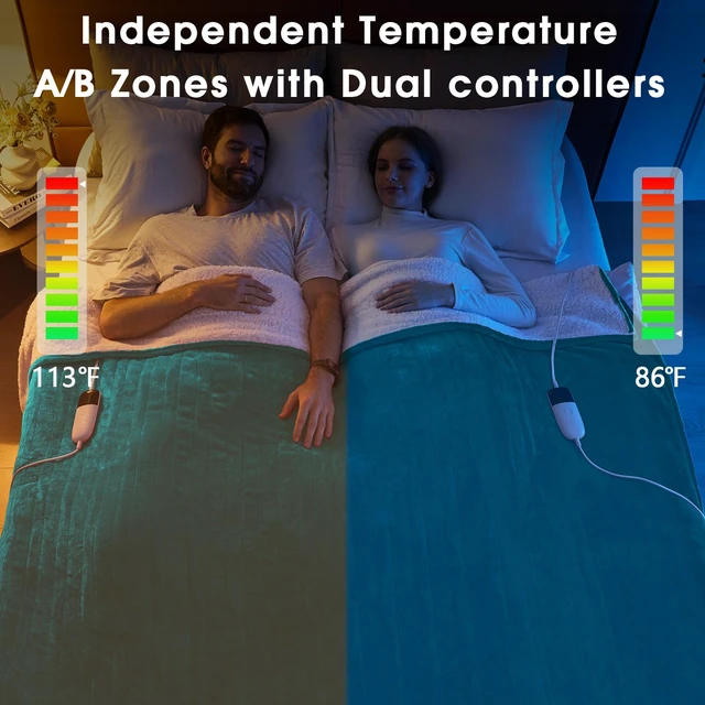 Alt view image 2 of 5 - Heated Electric Blanket King Size - 90" x 100" Heating Blanket with Dual Control, 10 Heating Levels & 8 Hours Auto Off, Soft Warm Flannel Blanket, Christmas Birthday Gifts for Senior Grandma