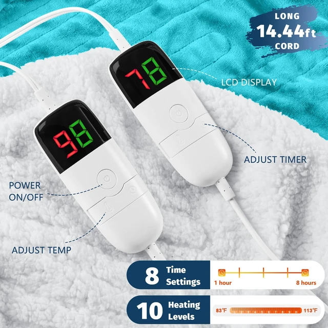Alt view image 3 of 5 - Heated Electric Blanket King Size - 90" x 100" Heating Blanket with Dual Control, 10 Heating Levels & 8 Hours Auto Off, Soft Warm Flannel Blanket, Christmas Birthday Gifts for Senior Grandma