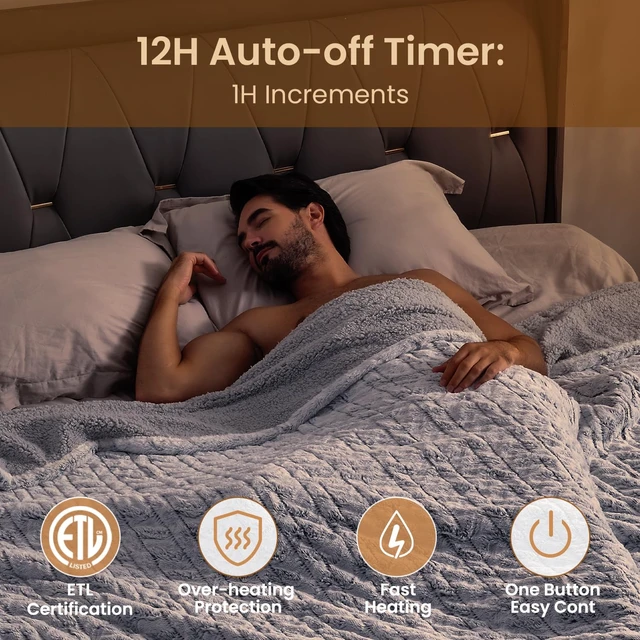 Alt view image 4 of 7 - Electric Blanket Full Size 77" x 84", 10 Heat Settings Heated Blanket, 1-12 Hour Auto Shut-Off, Faux Fur & Sherpa Dual-Sided Heating Blanket, Machine Washable, Gift-Ready Elegant Packaging