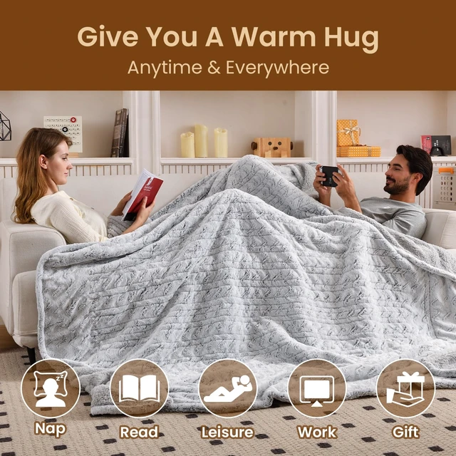 Alt view image 5 of 7 - Electric Blanket Full Size 77" x 84", 10 Heat Settings Heated Blanket, 1-12 Hour Auto Shut-Off, Faux Fur & Sherpa Dual-Sided Heating Blanket, Machine Washable, Gift-Ready Elegant Packaging