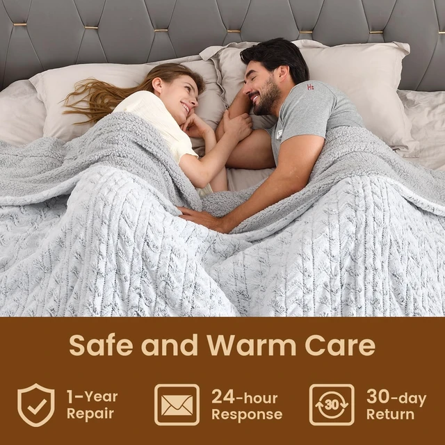 Alt view image 6 of 7 - Electric Blanket Full Size 77" x 84", 10 Heat Settings Heated Blanket, 1-12 Hour Auto Shut-Off, Faux Fur & Sherpa Dual-Sided Heating Blanket, Machine Washable, Gift-Ready Elegant Packaging