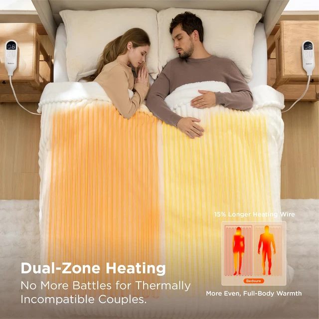 Alt view image 4 of 7 - Electric Blanket King Size - Thick Striped Flannel Electric Blanket with Dual Control, Heating with 6 Heat Settings & 6 Time Settings, 8 hrs Timer Auto Shut Off (90"x100", White)