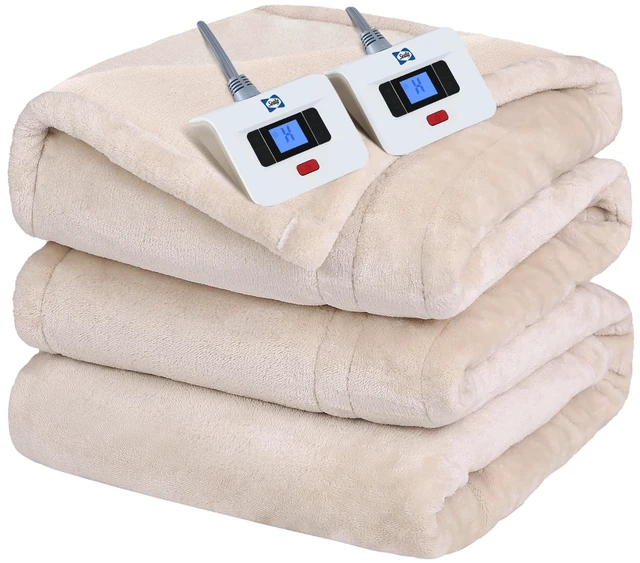 Main image of Electric Blanket King Size Dual Control Flannel Auto Shutoff, Beige | Heated Blanket King Size 10 Heat Levels & 1-12H Auto Shutoff, Fast Heating & Overheat Protection, ETL, Machine Wash, 90X100