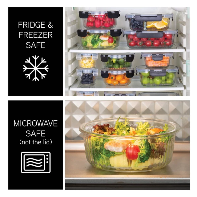 Alt view image 4 of 7 - Premium 32-Pc. Borosilicate Glass Food Container Set with Dividers - 4 Rectangles, 8 Rounds, 4 Squares - Leakproof Lids - Meal Prep, Storage, Pink