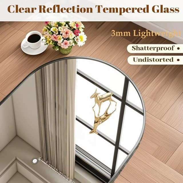 Alt view image 5 of 7 - Arched Full Length Mirror, 76"x34" Large Floor Mirror, Black | Aluminum Alloy Frame Full Body Mirror, HD Shatterproof Tempered Glass, Lean/Stand/Wall for Living Room,Bedroom, Dressing Room