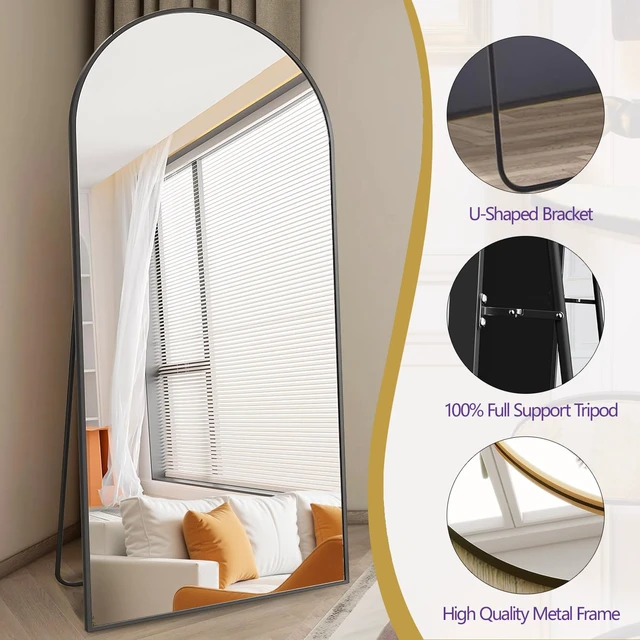 Alt view image 6 of 7 - Arched Full Length Mirror, 76"x34" Large Floor Mirror, Black | Aluminum Alloy Frame Full Body Mirror, HD Shatterproof Tempered Glass, Lean/Stand/Wall for Living Room,Bedroom, Dressing Room