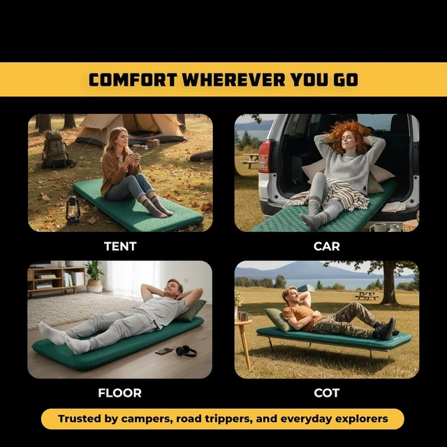 Alt view image 6 of 7 - Self Inflating Sleeping Pad with Electric Pump, 4" Camping Air Mattress Pad with Foam for Adults, Camp Mat for Tent, SUV & Road Trips