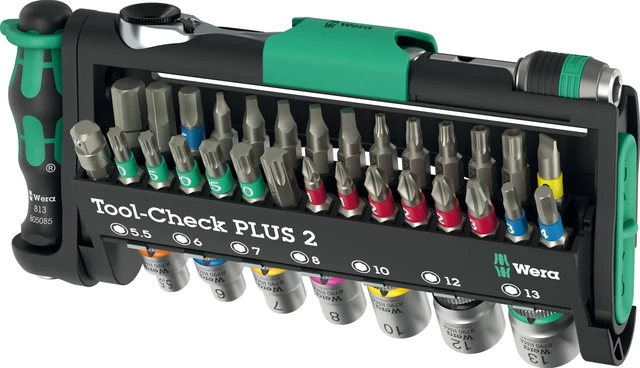 Main image of Tool-Check PLUS 2, 39-Pc 1/4" Bit Ratchet, Socket & BiTorsion Bit Set | Zyklop Mini fits tight spaces, Rapidaptor holder, Square-Plus (Robertson) profiles, green locking components to secure tools