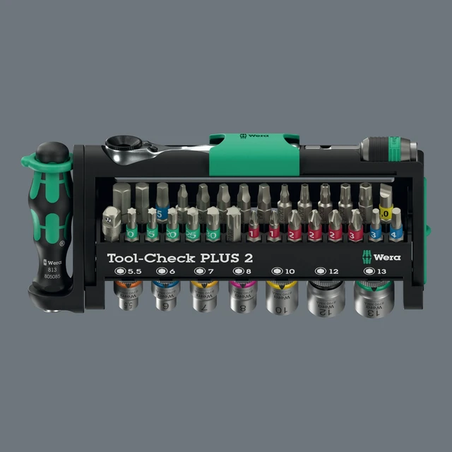 Alt view image 3 of 7 - Tool-Check PLUS 2, 39-Pc 1/4" Bit Ratchet, Socket & BiTorsion Bit Set | Zyklop Mini fits tight spaces, Rapidaptor holder, Square-Plus (Robertson) profiles, green locking components to secure tools