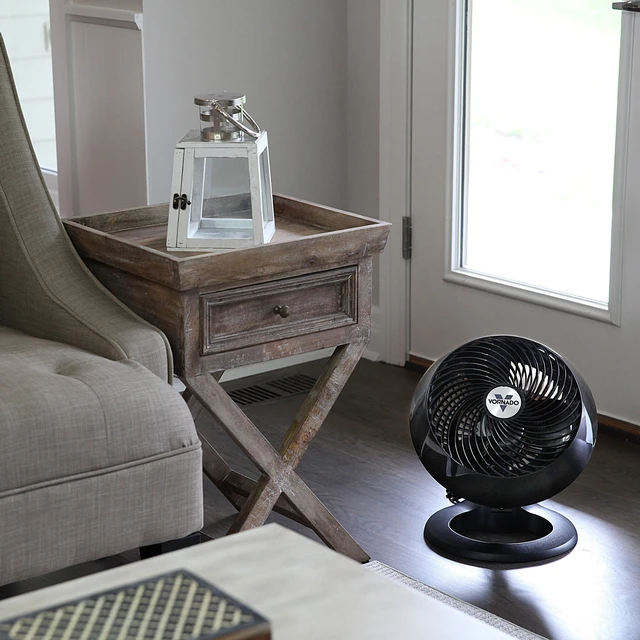 Alt view image 6 of 7 - 660 Large Air Circulator Fan, 4 Speed, Adjustable Tilt, Black | Whole Room Air Circulator, Chrome Glide Bar, Quiet Cooling for Bedroom, Office, Dorm Room
